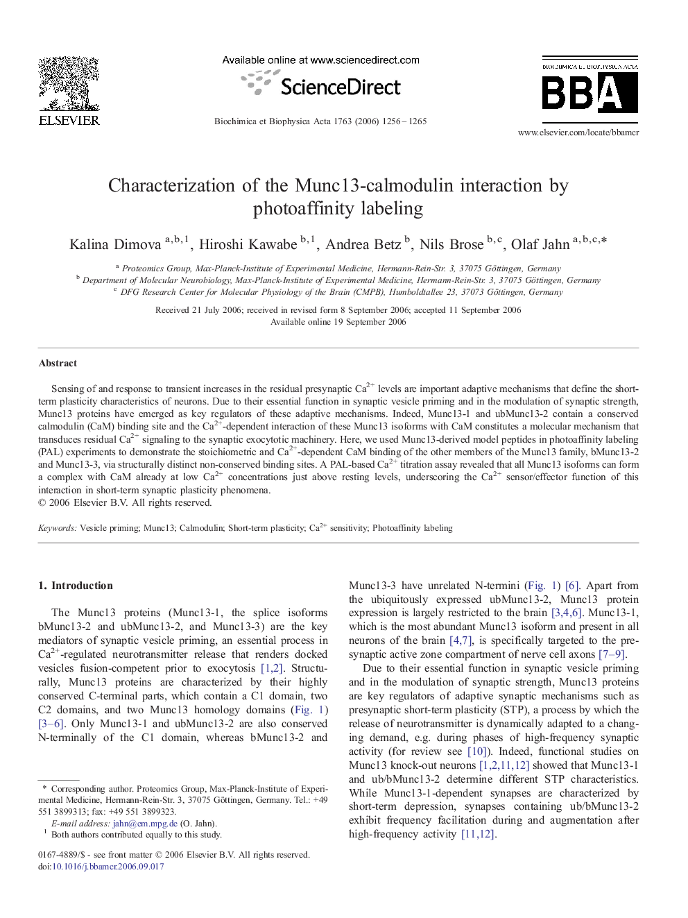 عکس صفحه اول مقاله: Characterization of the Munc13-calmodulin interaction by photoaffinity labeling Characterization of the Munc13-calmodulin interaction by photoaffinity labeling