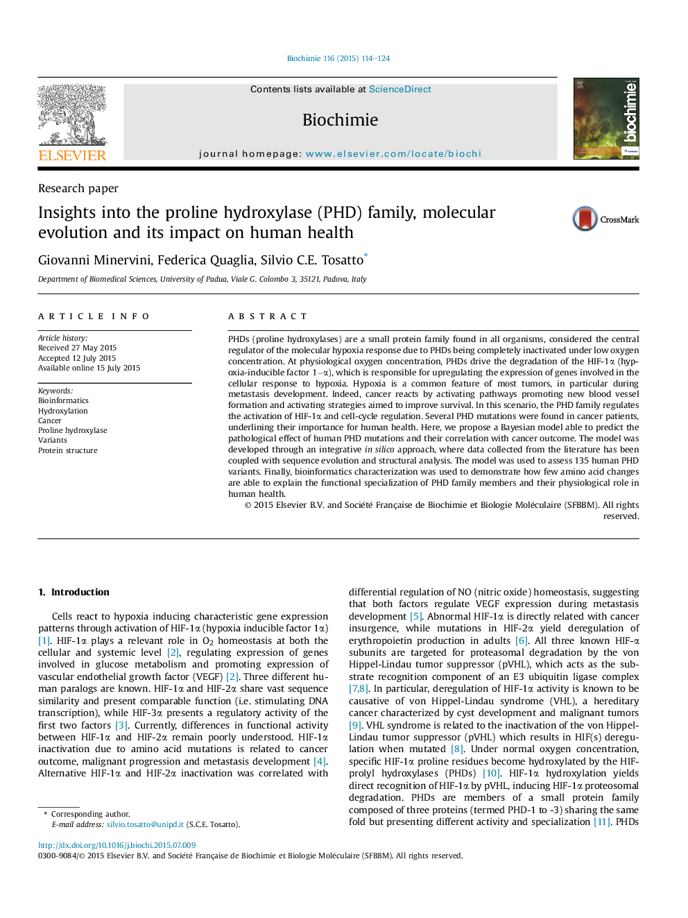 Insights into the proline hydroxylase (PHD) family, molecular evolution and its impact on human health