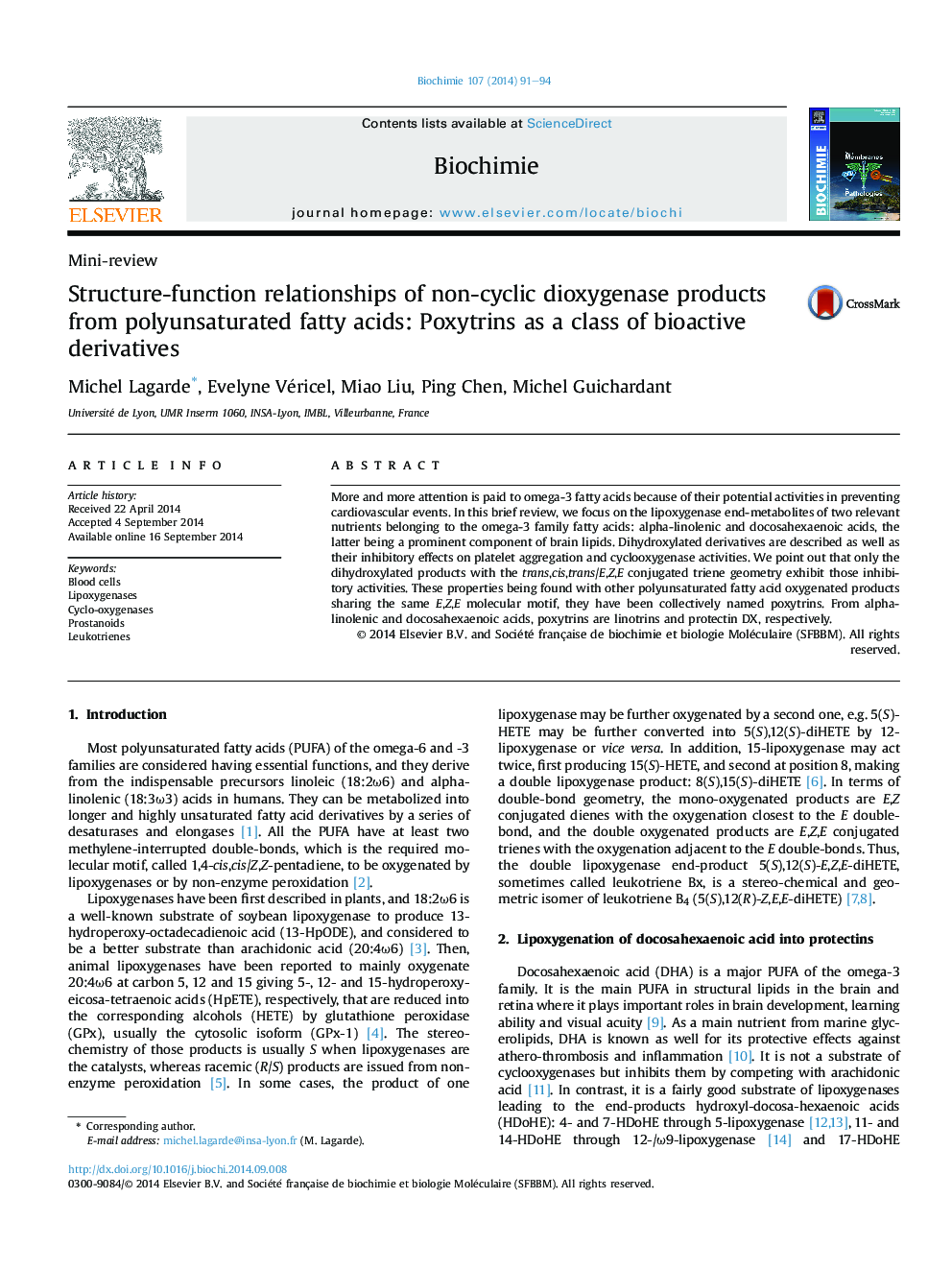 ساختار-عملکرد روابط محصولات دی اکسیژناز غیر سیکل از اسیدهای چرب اشباع نشده: پوکیترین ها به عنوان یک دسته از مشتقات زیست فعال 