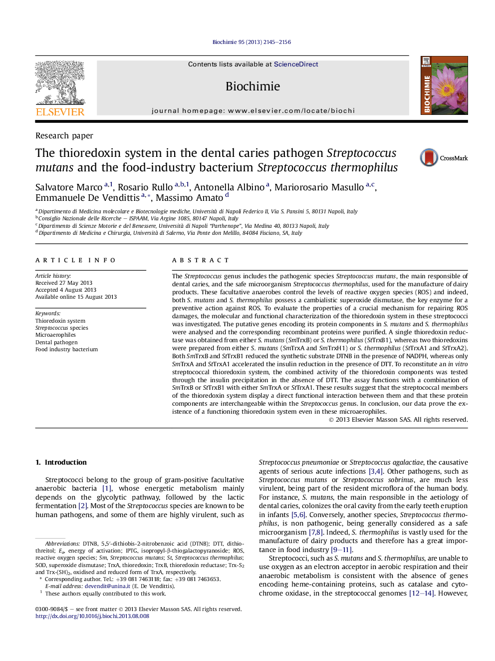 The thioredoxin system in the dental caries pathogen Streptococcus mutans and the food-industry bacterium Streptococcus thermophilus