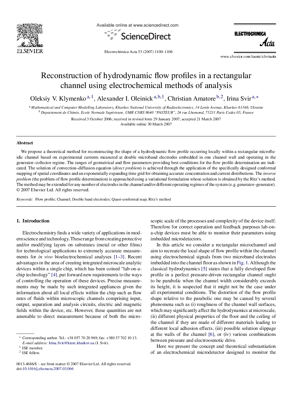 Reconstruction of hydrodynamic flow profiles in a rectangular channel using electrochemical methods of analysis