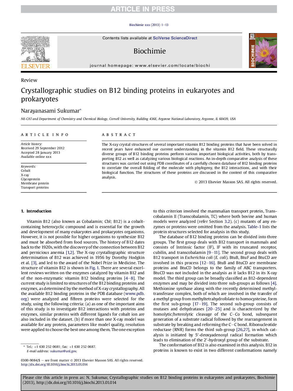 Crystallographic studies on B12 binding proteins in eukaryotes and prokaryotes