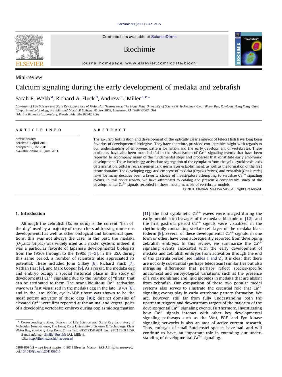 Calcium signaling during the early development of medaka and zebrafish