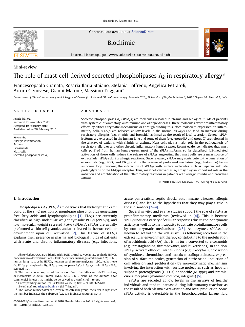 The role of mast cell-derived secreted phospholipases A2 in respiratory allergy 