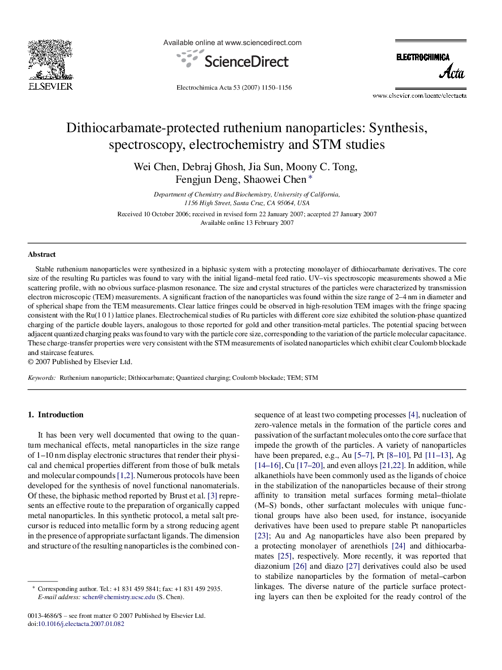 Dithiocarbamate-protected ruthenium nanoparticles: Synthesis, spectroscopy, electrochemistry and STM studies