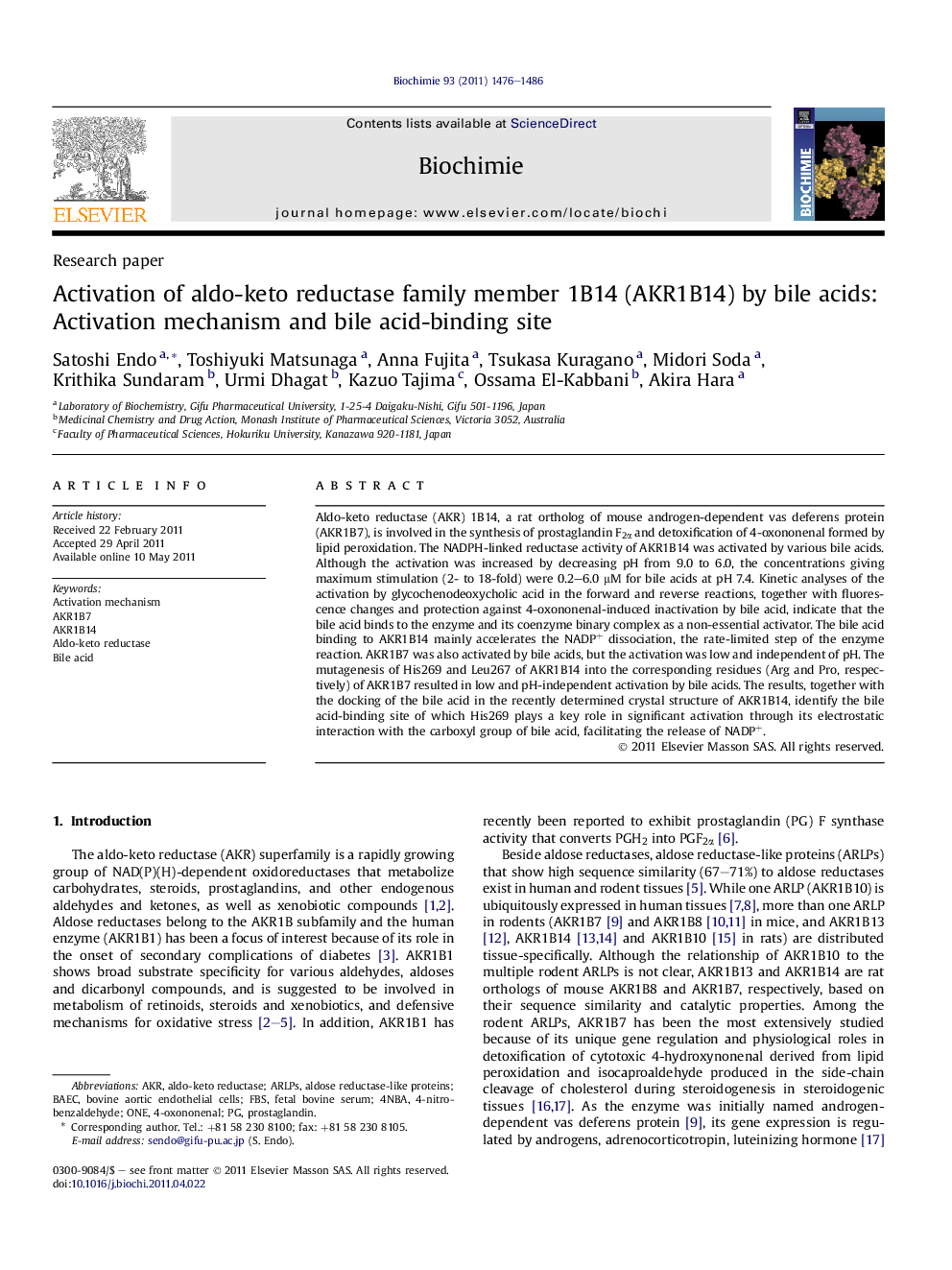 Activation of aldo-keto reductase family member 1B14 (AKR1B14) by bile acids: Activation mechanism and bile acid-binding site