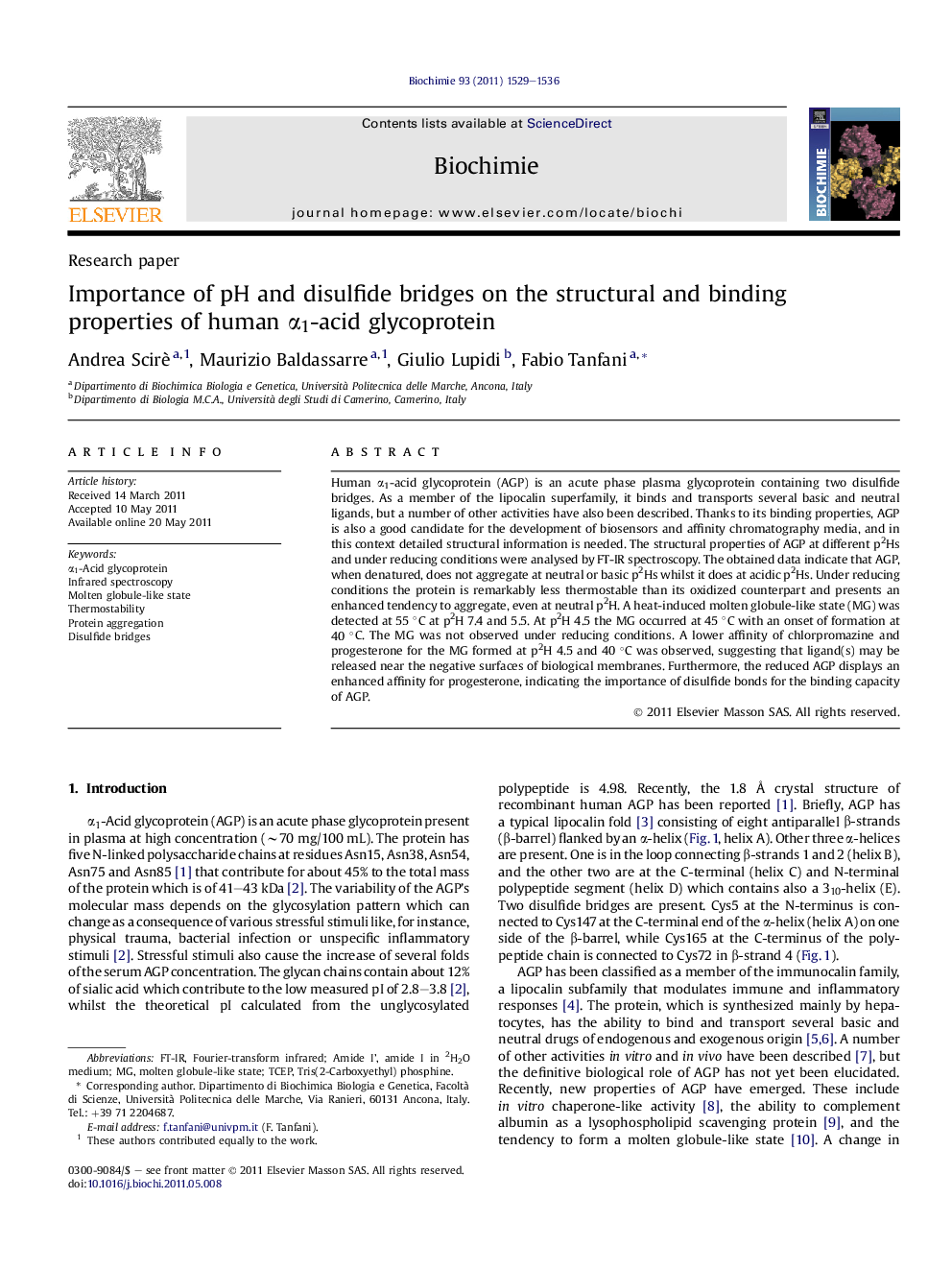 Importance of pH and disulfide bridges on the structural and binding properties of human Î±1-acid glycoprotein