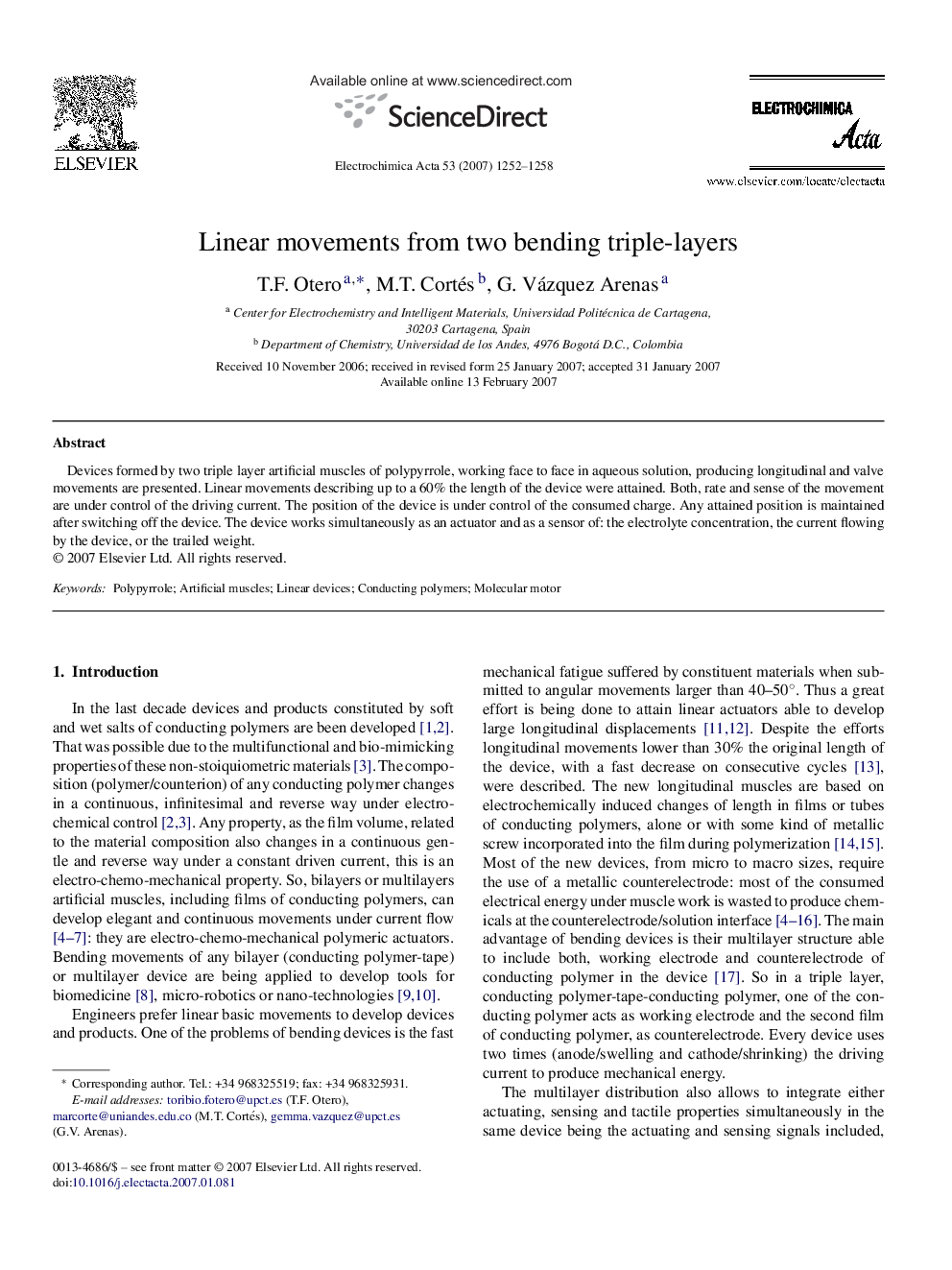 Linear movements from two bending triple-layers