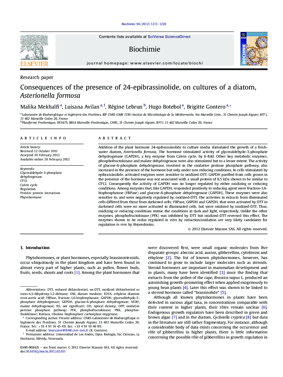 Consequences of the presence of 24-epibrassinolide, on cultures of a diatom, Asterionella formosa