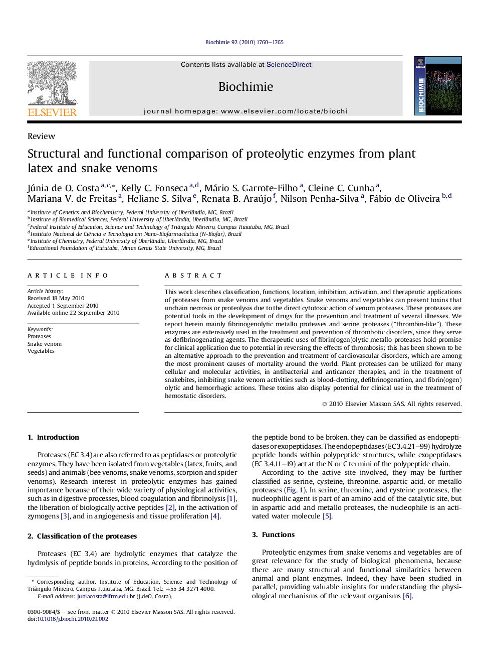 Structural and functional comparison of proteolytic enzymes from plant latex and snake venoms