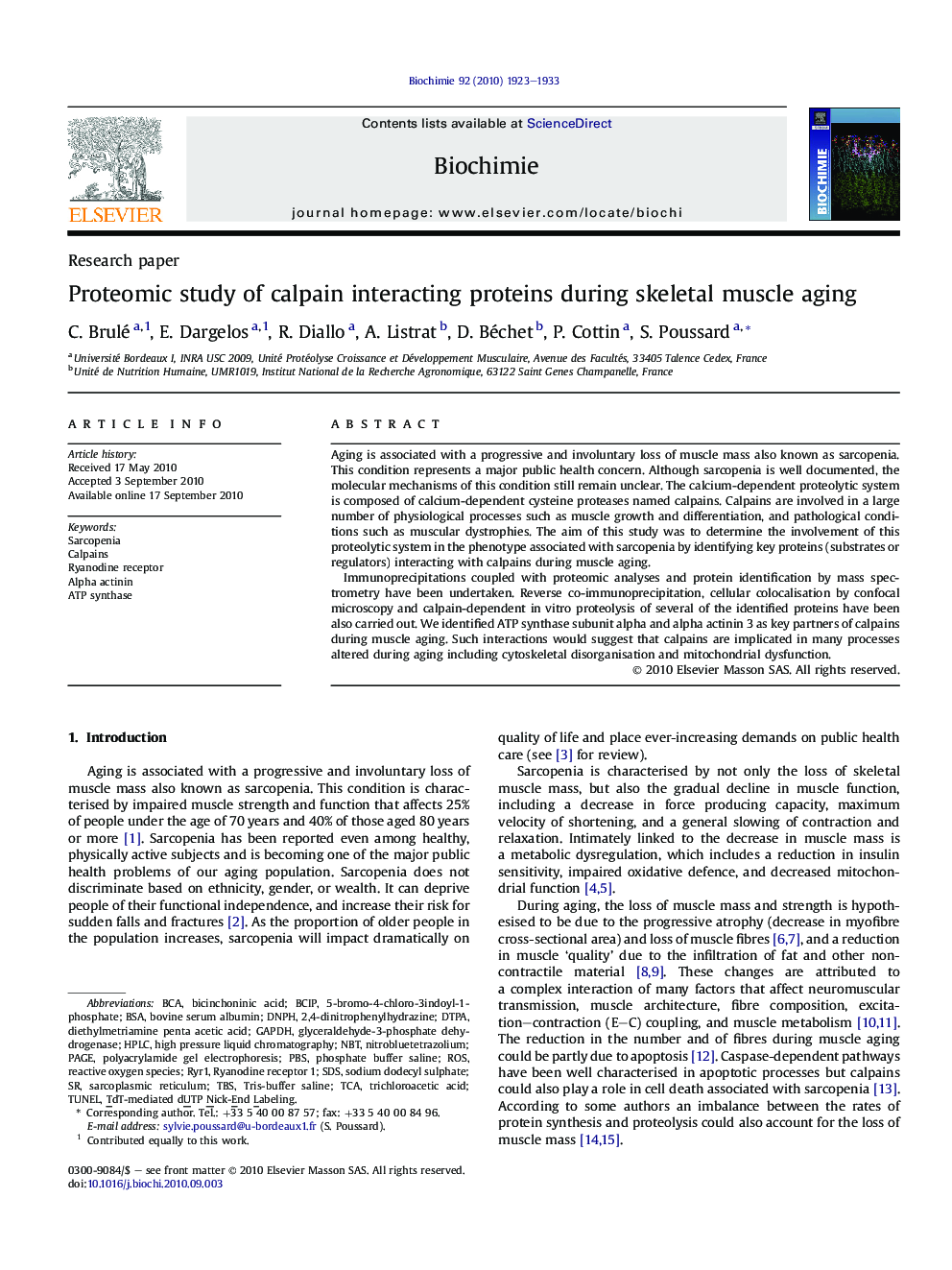 Proteomic study of calpain interacting proteins during skeletal muscle aging