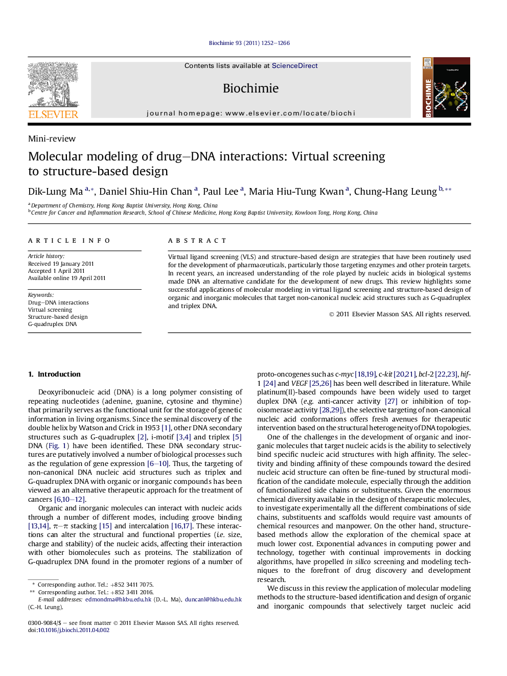 Molecular modeling of drug–DNA interactions: Virtual screening to structure-based design