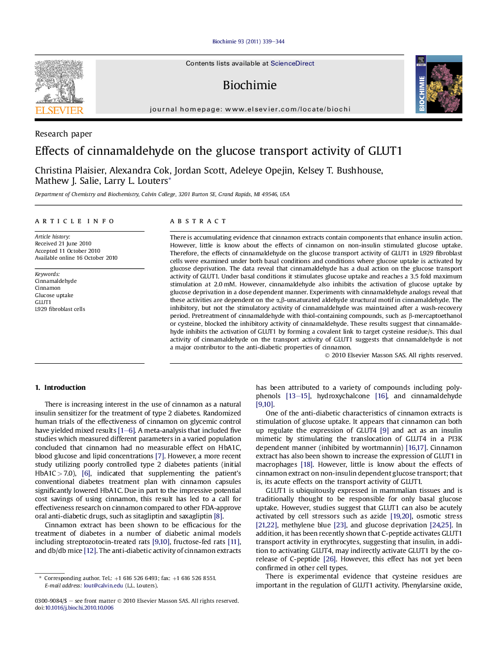 Effects of cinnamaldehyde on the glucose transport activity of GLUT1