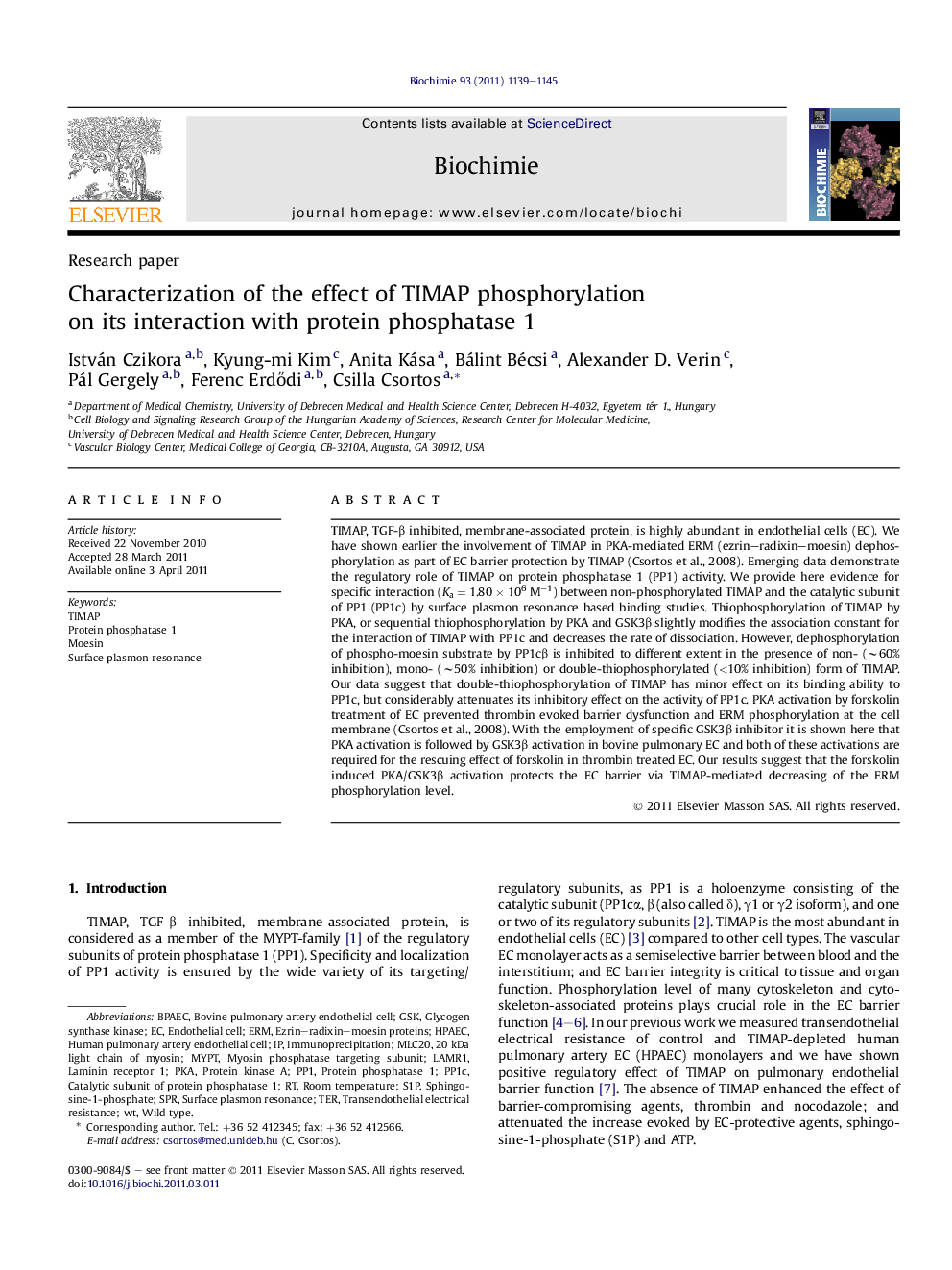 Characterization of the effect of TIMAP phosphorylation on its interaction with protein phosphatase 1