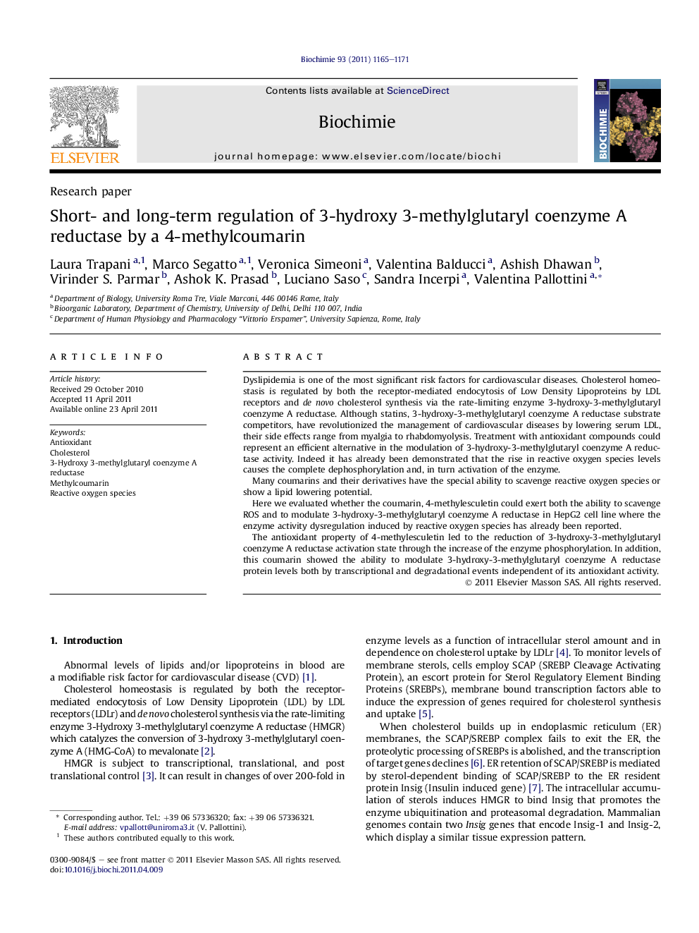 Short- and long-term regulation of 3-hydroxy 3-methylglutaryl coenzyme A reductase by a 4-methylcoumarin