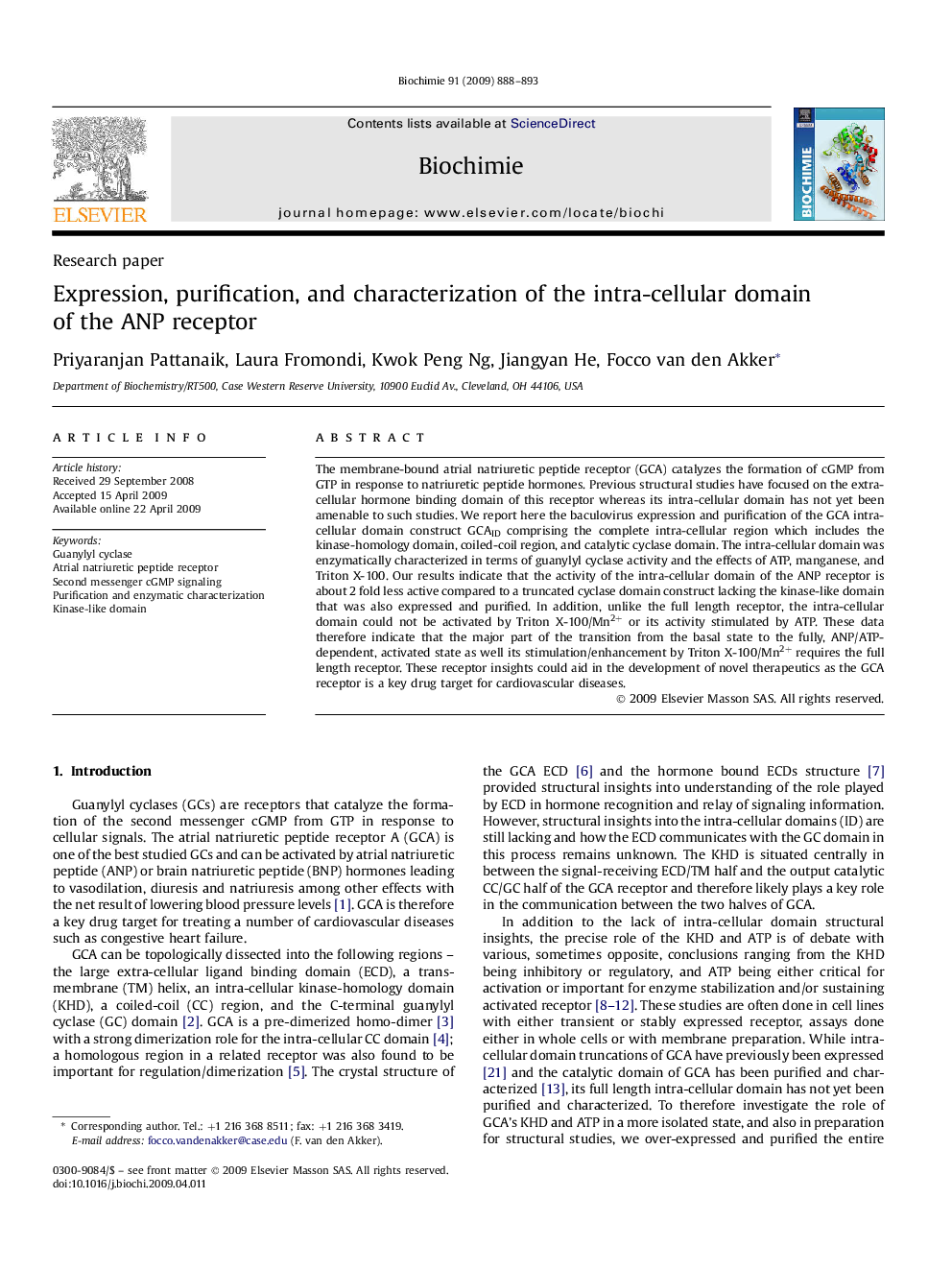 Expression, purification, and characterization of the intra-cellular domain of the ANP receptor