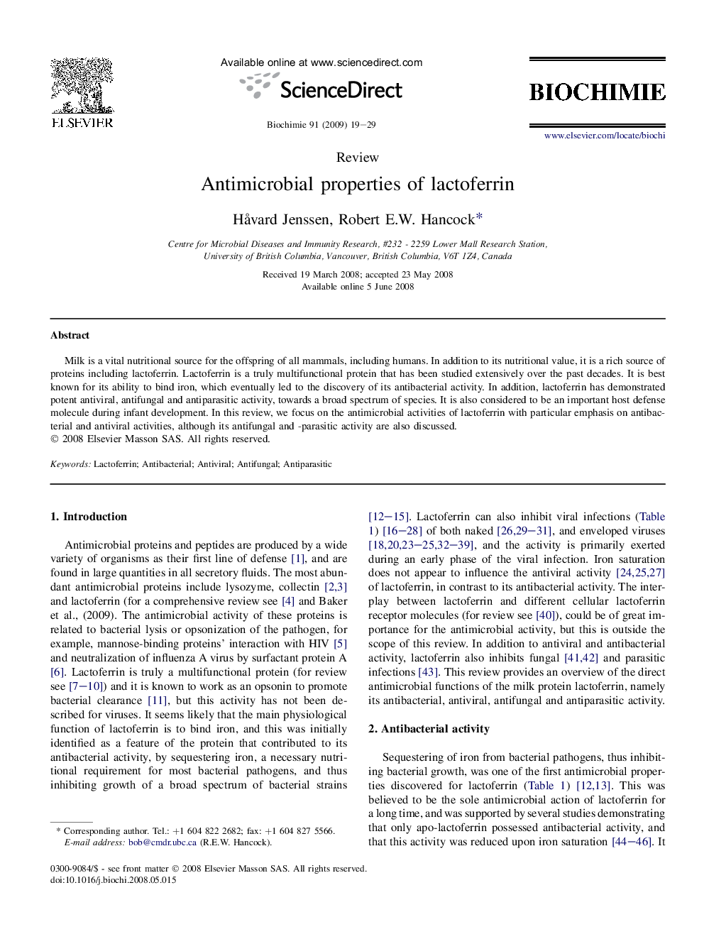 Antimicrobial properties of lactoferrin