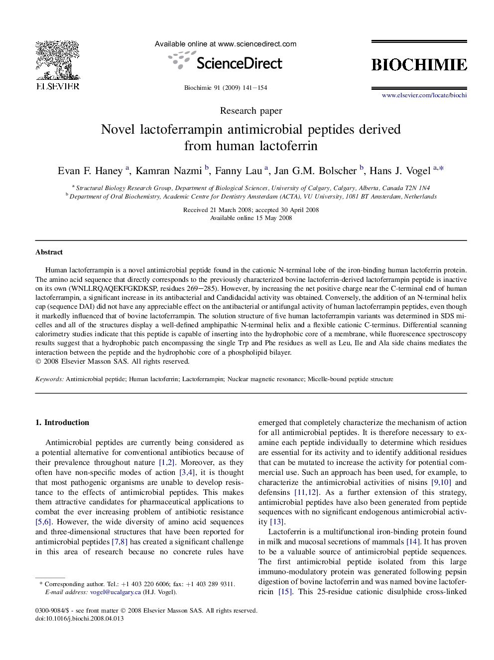 Novel lactoferrampin antimicrobial peptides derived from human lactoferrin