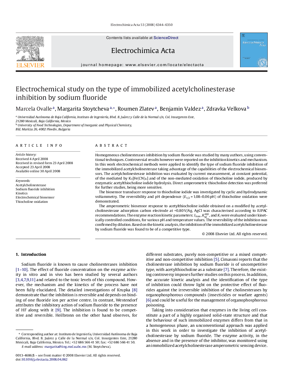 Electrochemical study on the type of immobilized acetylcholinesterase inhibition by sodium fluoride