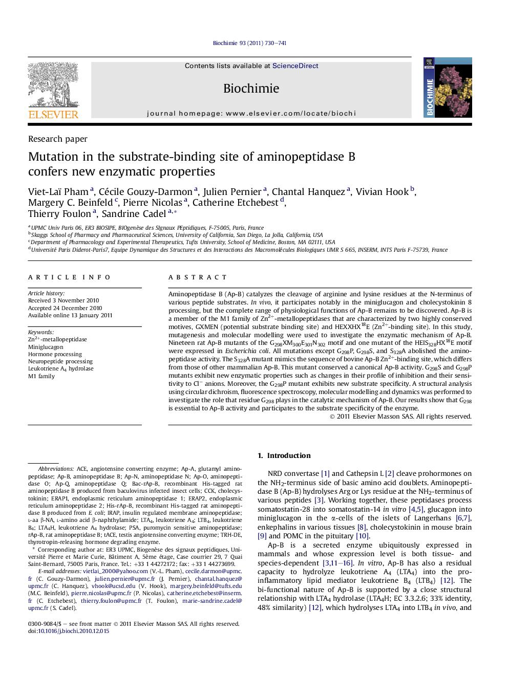 Mutation in the substrate-binding site of aminopeptidase B confers new enzymatic properties