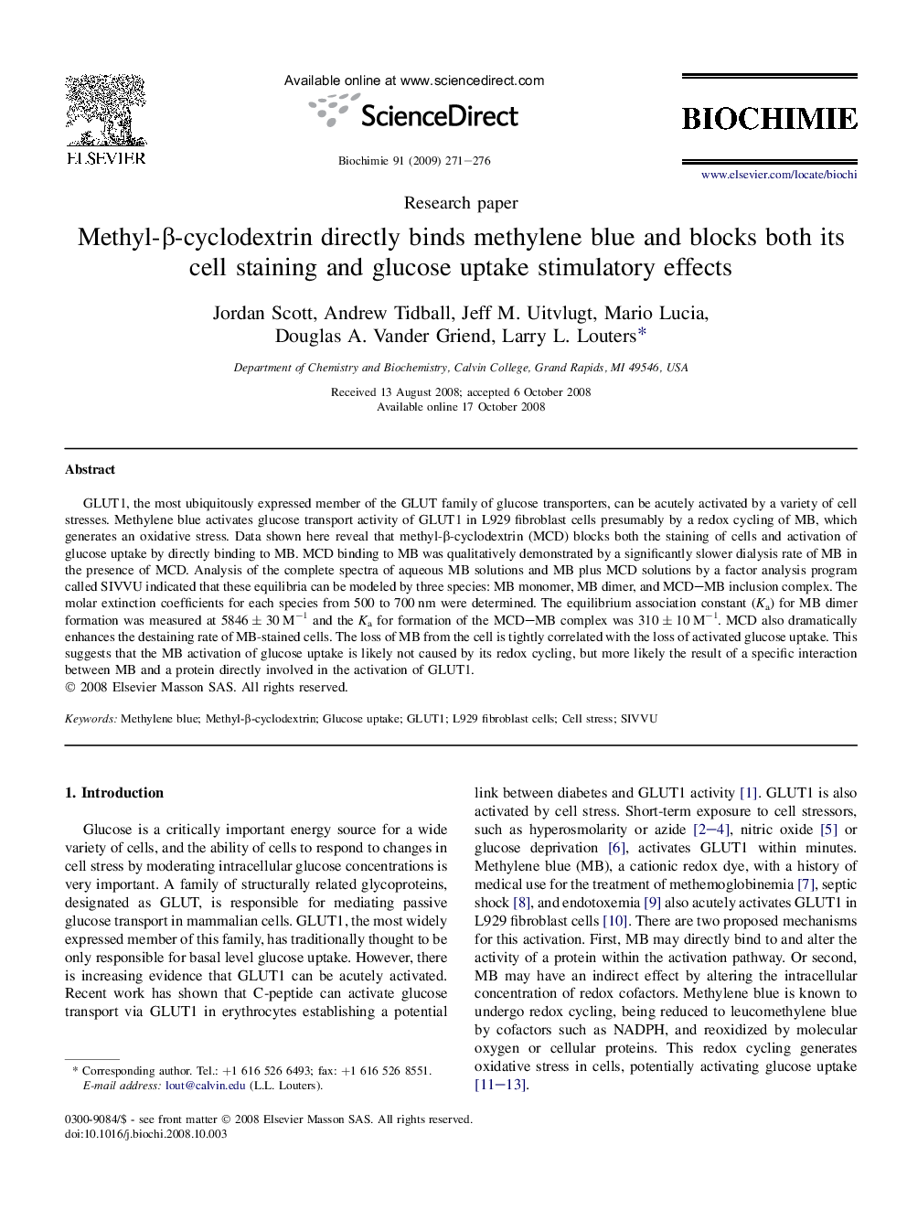 Methyl-β-cyclodextrin directly binds methylene blue and blocks both its cell staining and glucose uptake stimulatory effects