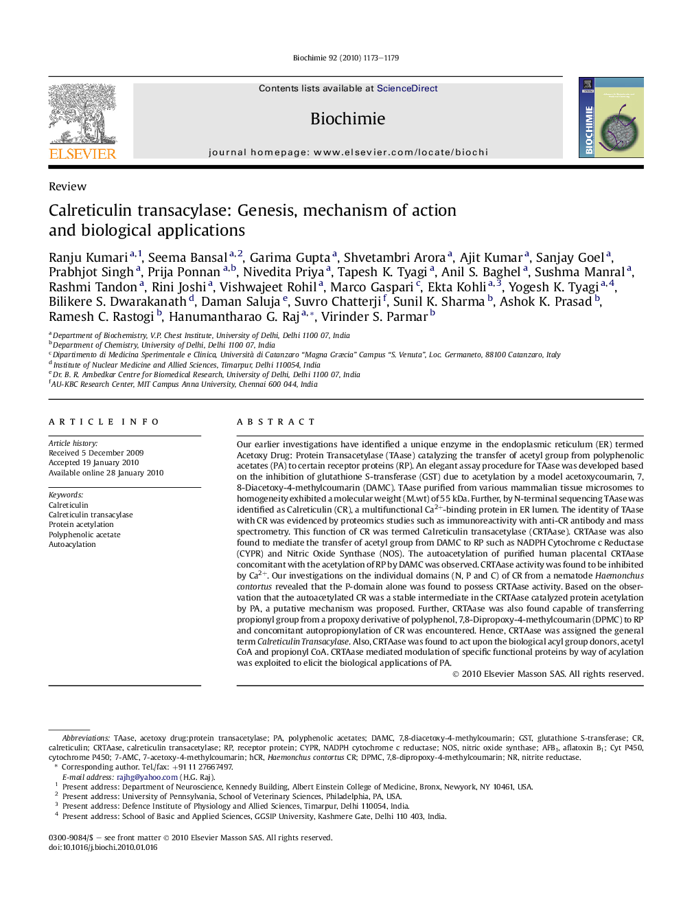 Calreticulin transacylase: Genesis, mechanism of action and biological applications