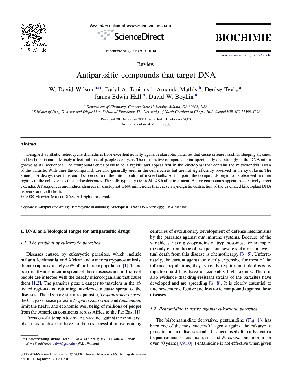 Antiparasitic compounds that target DNA