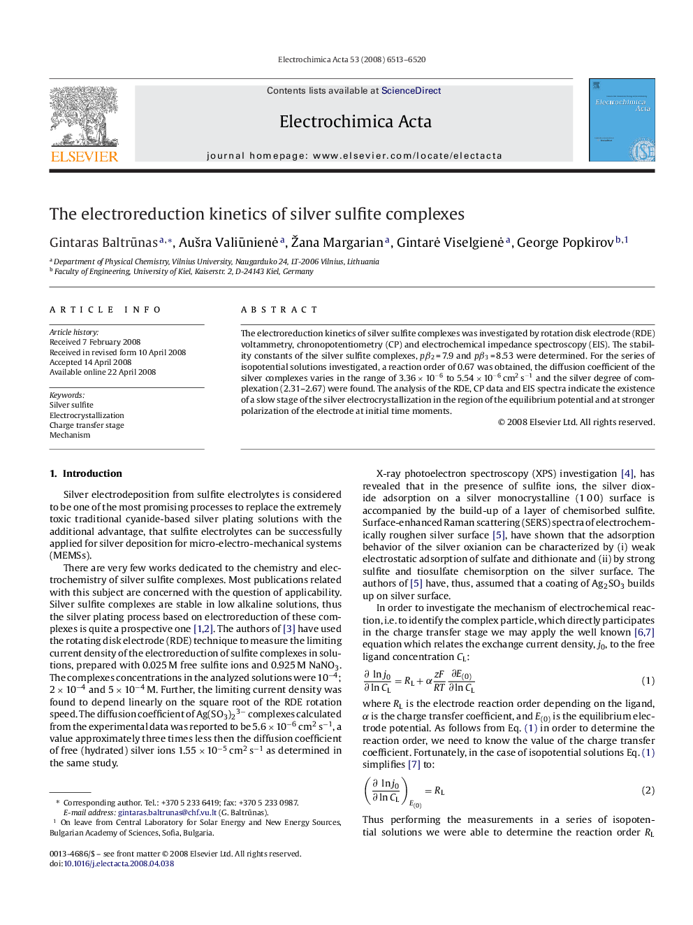 The electroreduction kinetics of silver sulfite complexes