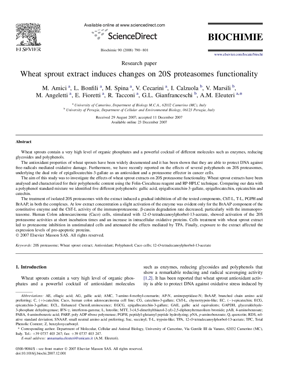 Wheat sprout extract induces changes on 20S proteasomes functionality