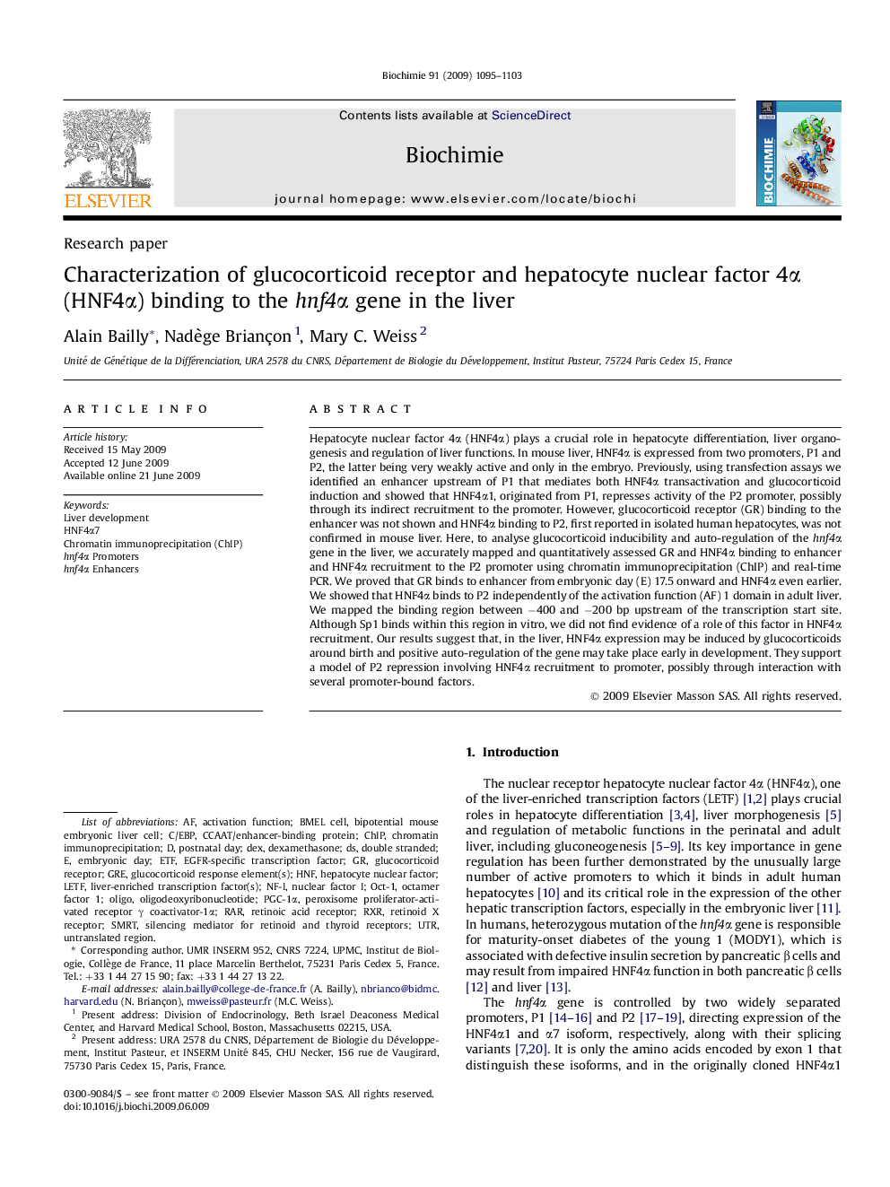 Characterization of glucocorticoid receptor and hepatocyte nuclear factor 4α (HNF4α) binding to the hnf4α gene in the liver