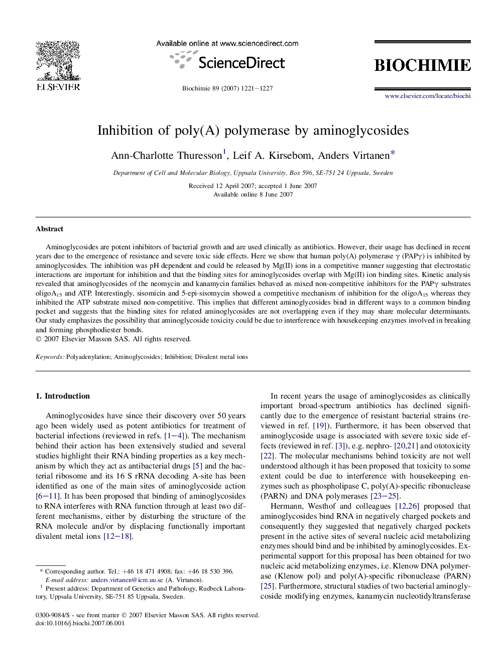 Inhibition of poly(A) polymerase by aminoglycosides