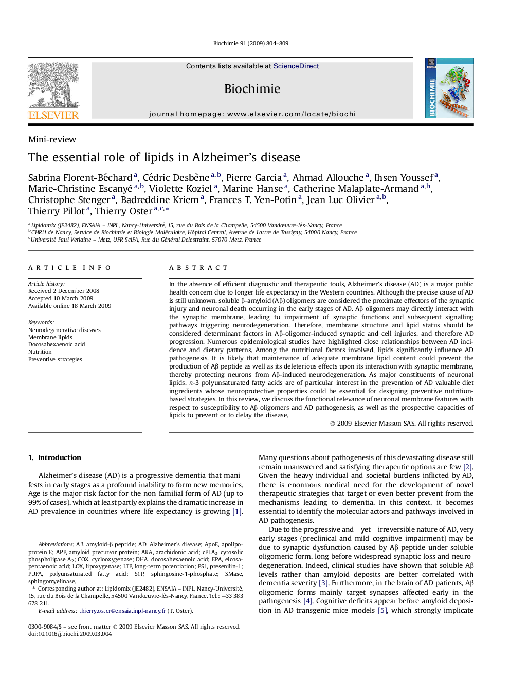 The essential role of lipids in Alzheimer's disease