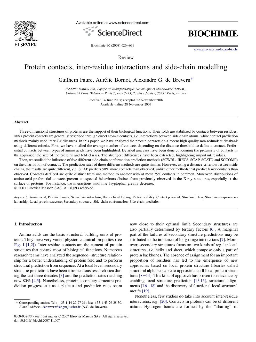 Protein contacts, inter-residue interactions and side-chain modelling