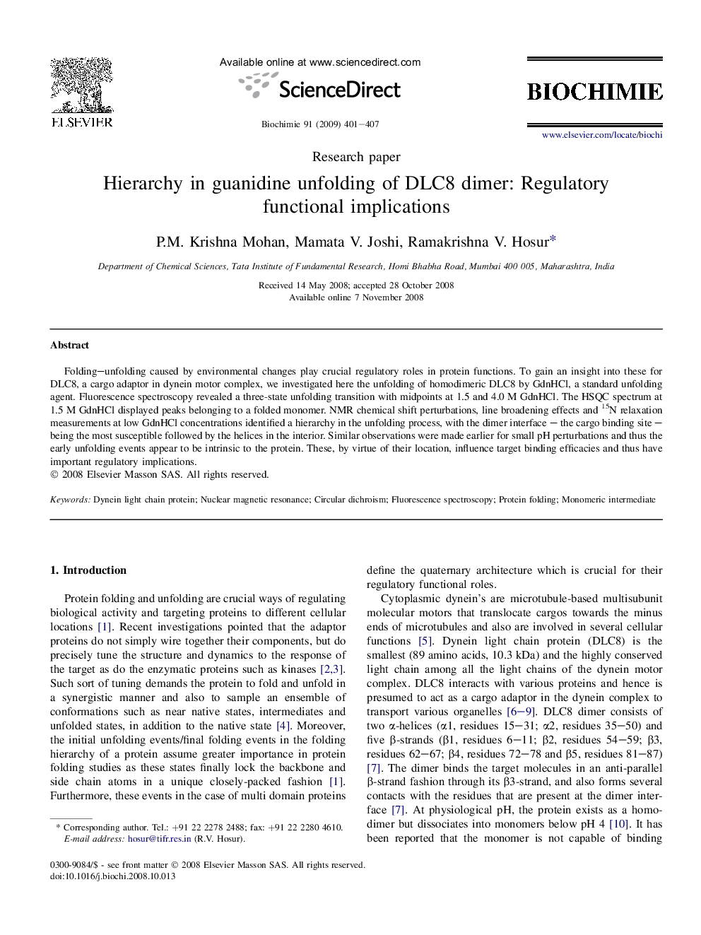 Hierarchy in guanidine unfolding of DLC8 dimer: Regulatory functional implications