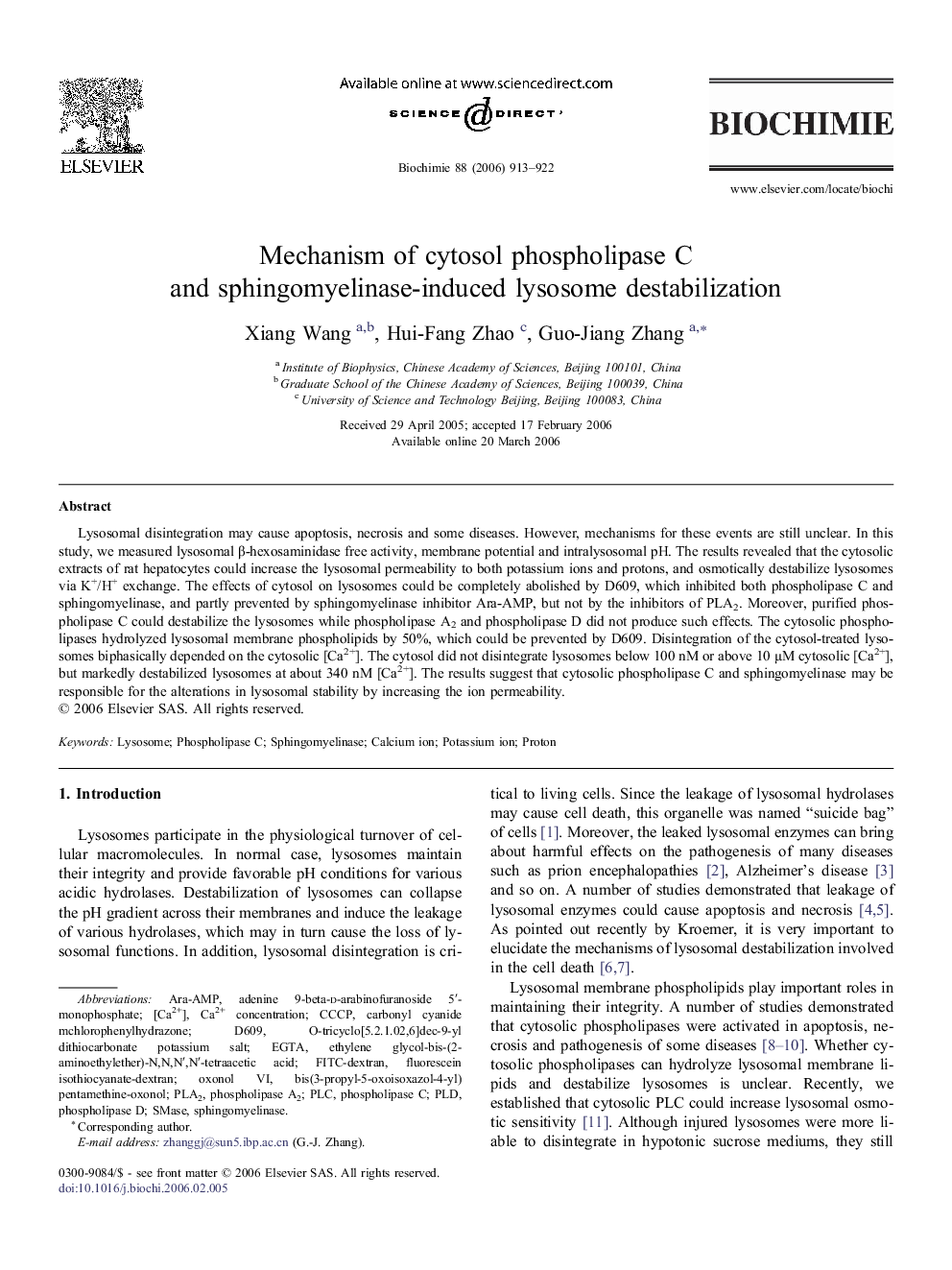 Mechanism ofÂ cytosol phospholipase C andÂ sphingomyelinase-induced lysosome destabilization