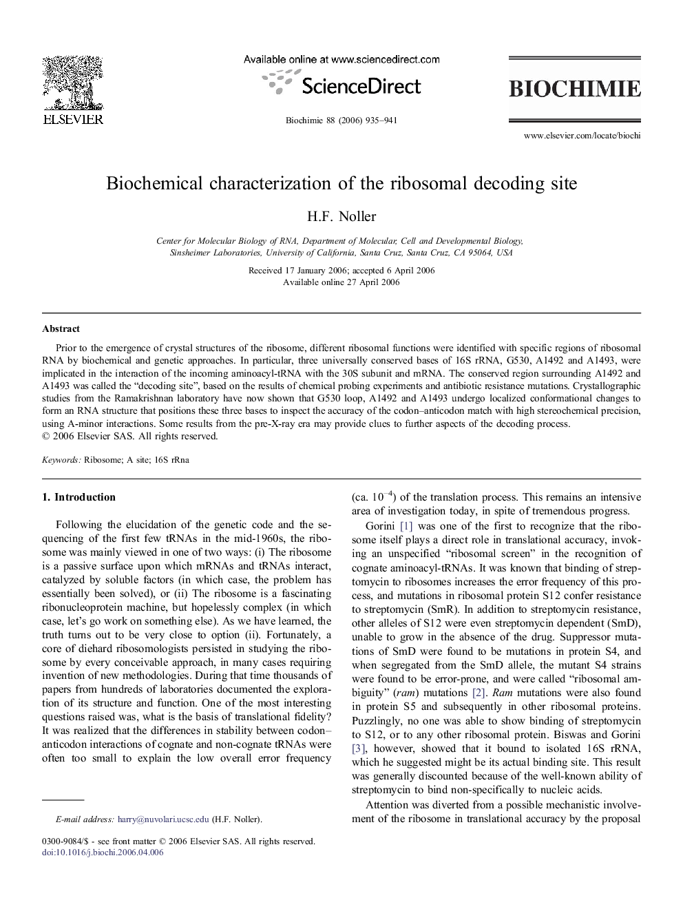 Biochemical characterization of the ribosomal decoding site