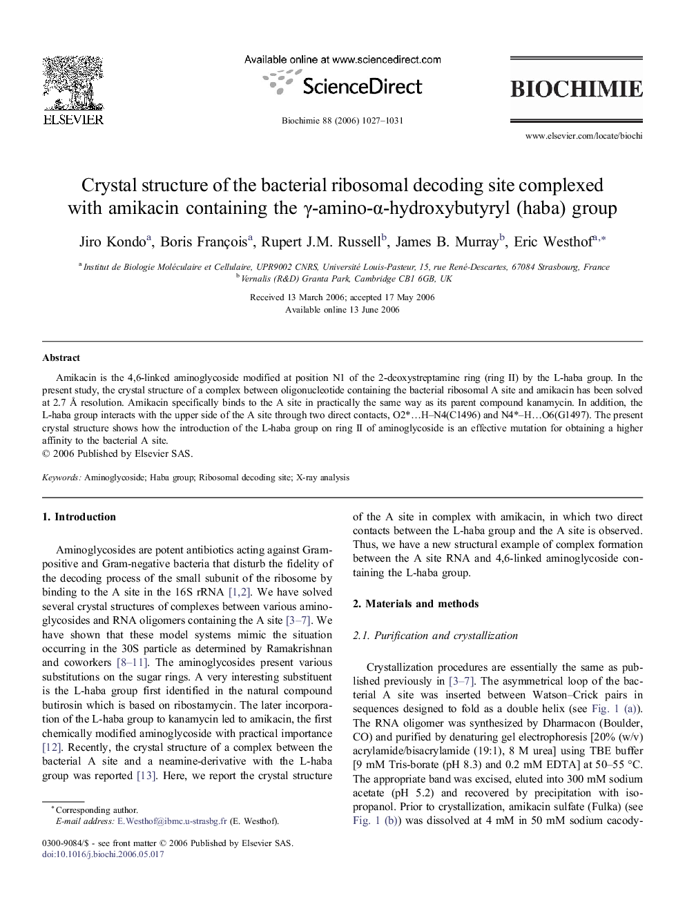 Crystal structure ofÂ theÂ bacterial ribosomal decoding site complexed with amikacin containing theÂ Î³-amino-Î±-hydroxybutyryl (haba) group