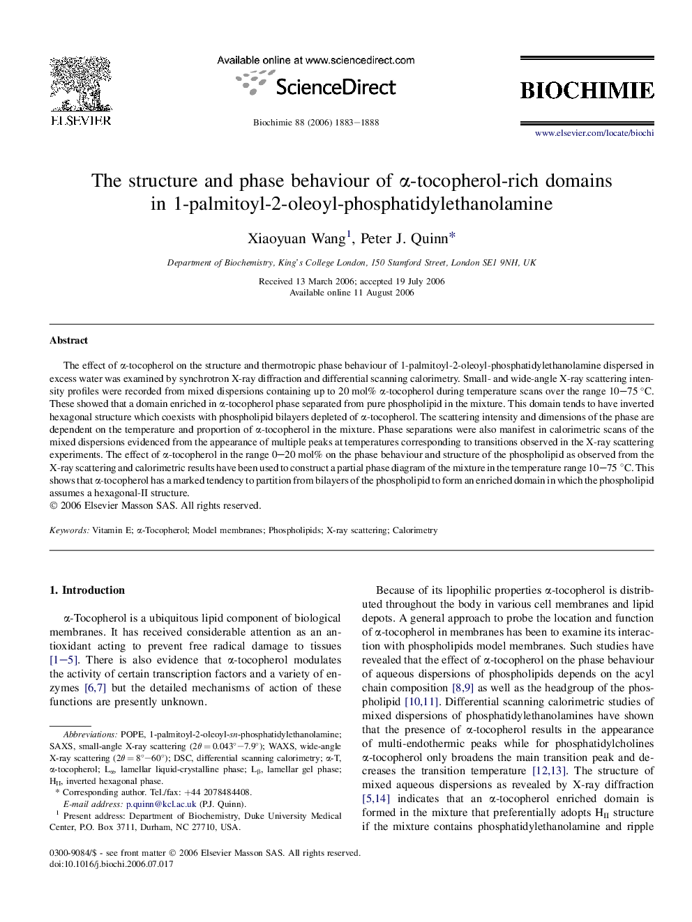 The structure and phase behaviour of α-tocopherol-rich domains in 1-palmitoyl-2-oleoyl-phosphatidylethanolamine