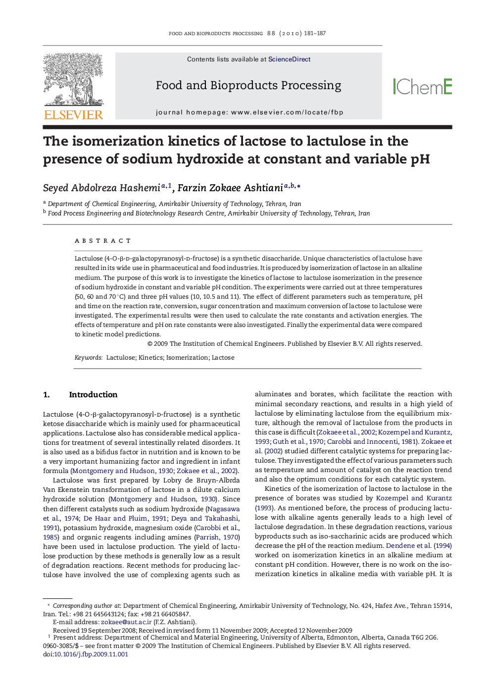 The isomerization kinetics of lactose to lactulose in the presence of sodium hydroxide at constant and variable pH