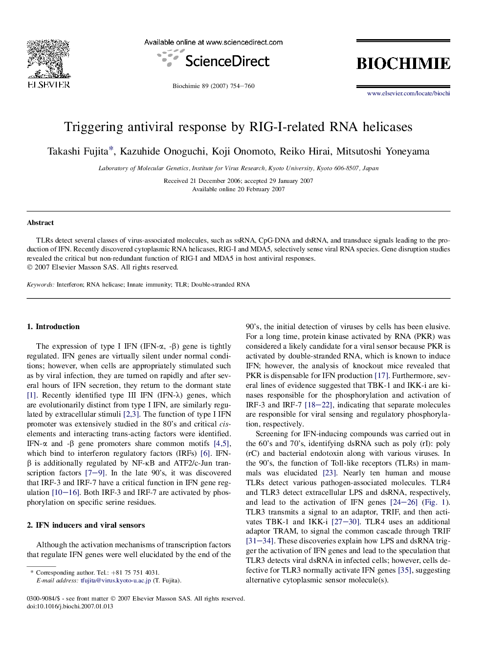 Triggering antiviral response by RIG-I-related RNA helicases