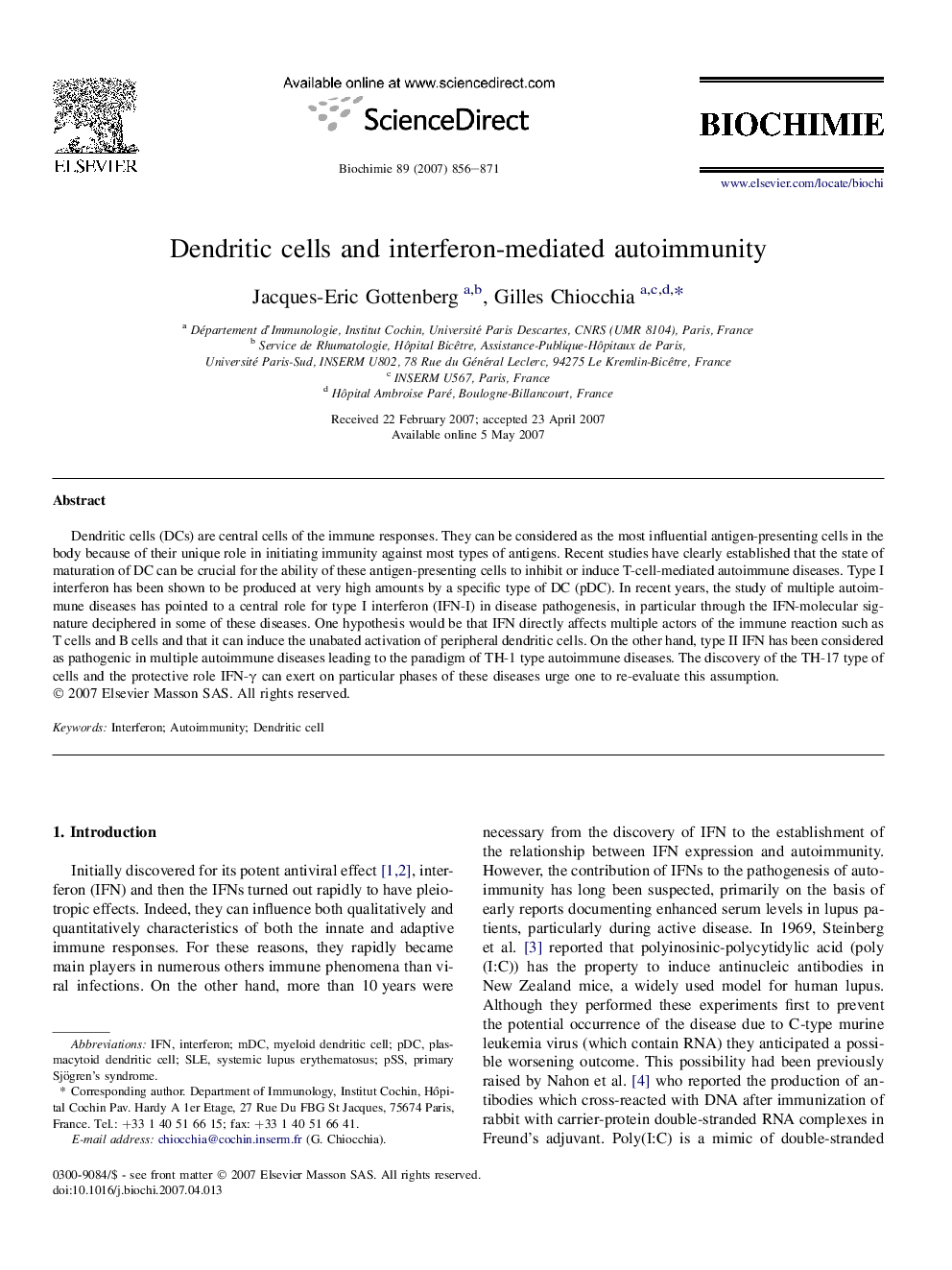 Dendritic cells and interferon-mediated autoimmunity