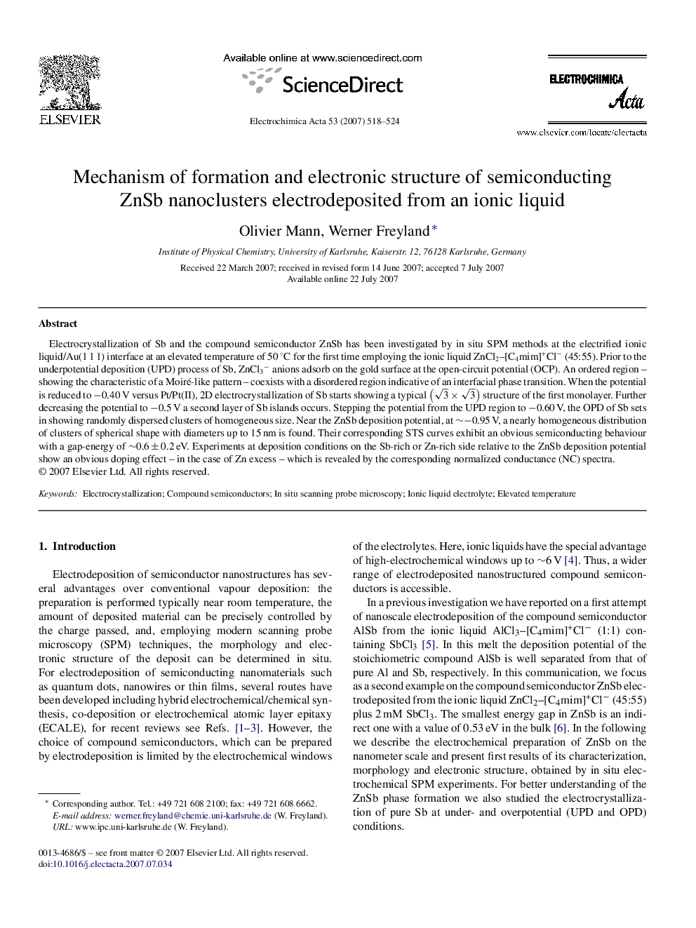 Mechanism of formation and electronic structure of semiconducting ZnSb nanoclusters electrodeposited from an ionic liquid