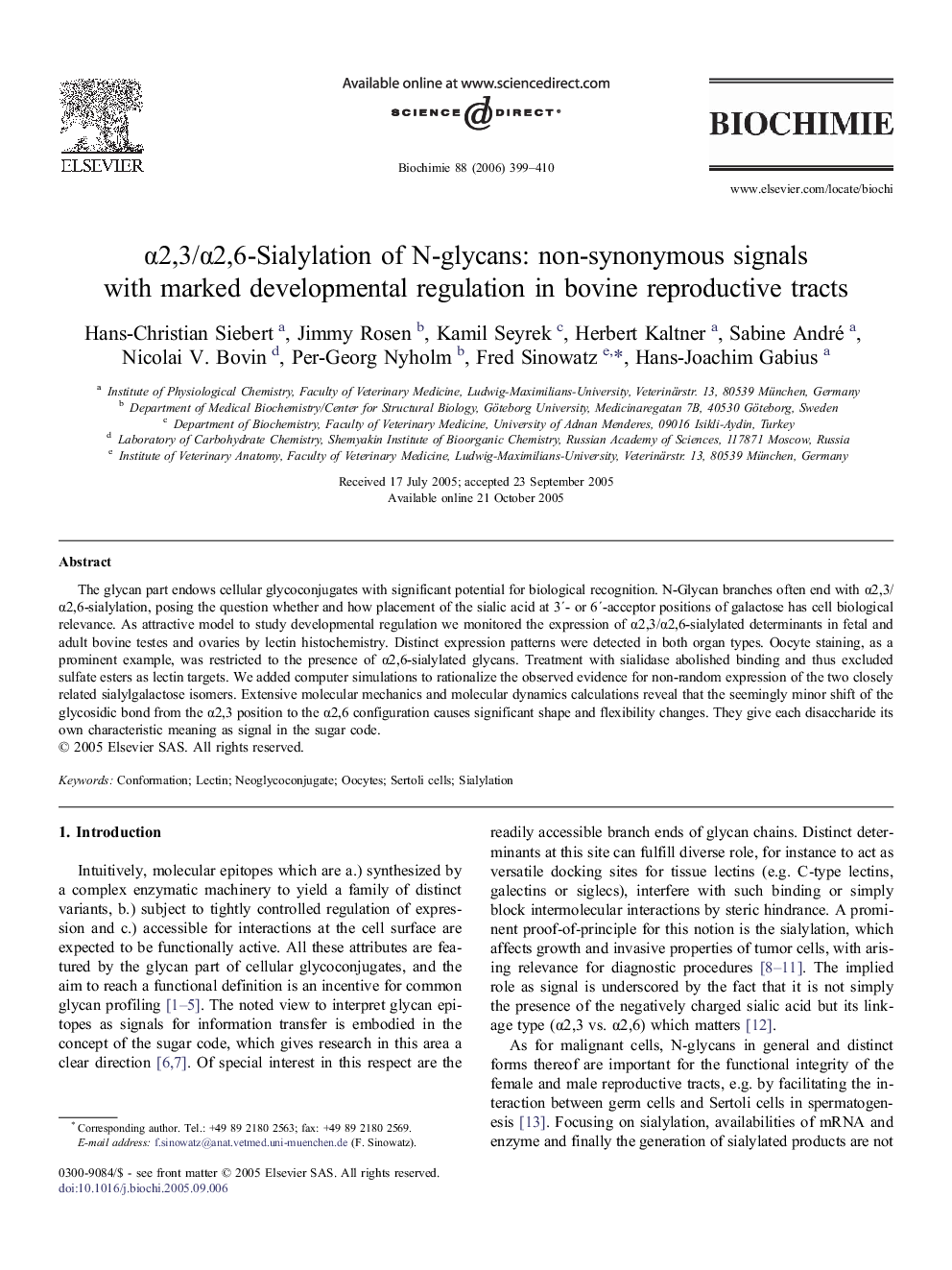 α2,3/α2,6-Sialylation of N-glycans: non-synonymous signals with marked developmental regulation in bovine reproductive tracts