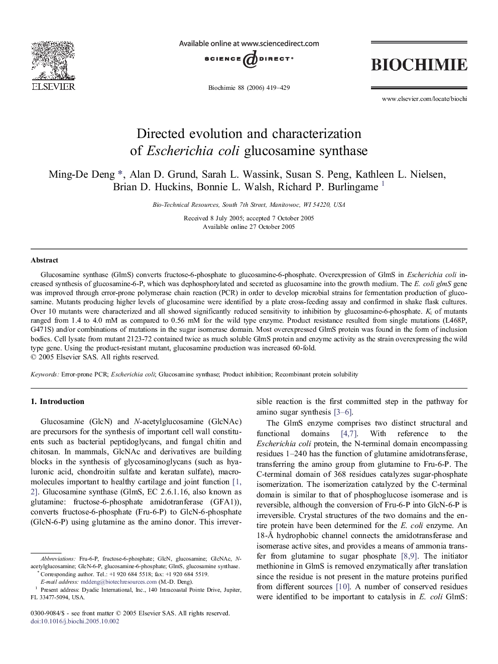 Directed evolution andÂ characterization ofÂ EscherichiaÂ coli glucosamine synthase