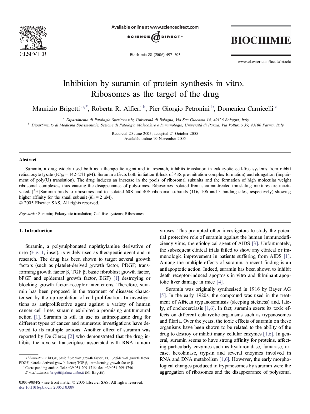 Inhibition by suramin of protein synthesis in vitro. Ribosomes as the target of the drug