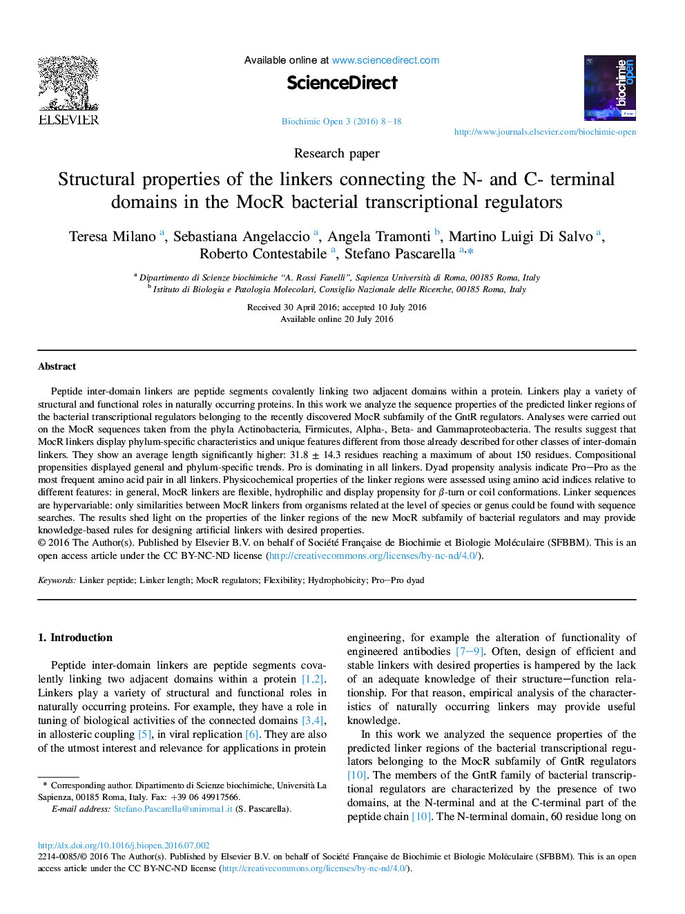 Structural properties of the linkers connecting the N- and C- terminal domains in the MocR bacterial transcriptional regulators