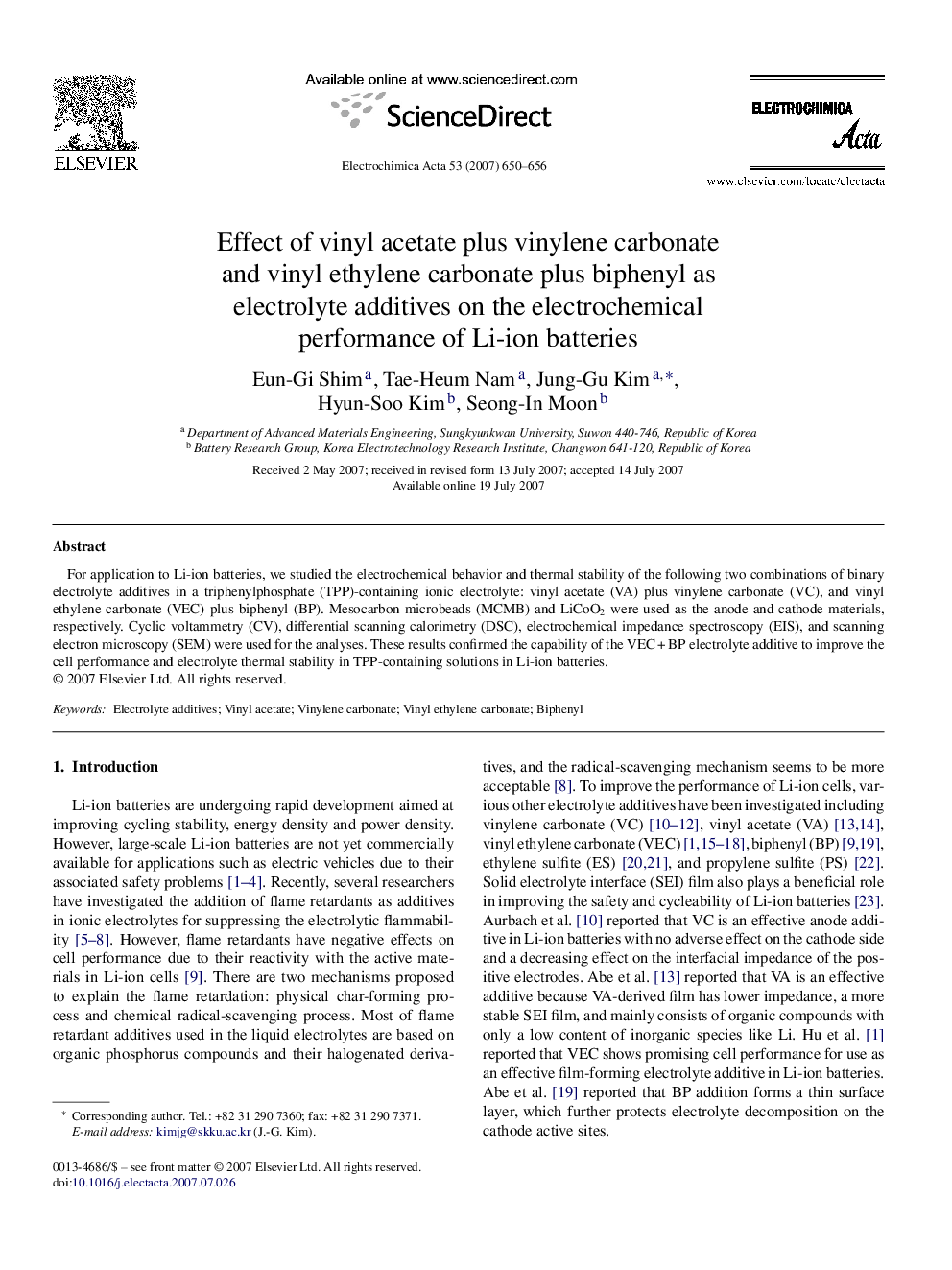 Effect of vinyl acetate plus vinylene carbonate and vinyl ethylene carbonate plus biphenyl as electrolyte additives on the electrochemical performance of Li-ion batteries