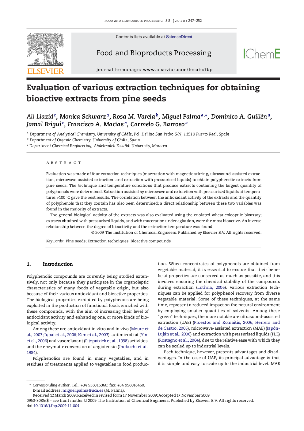 Evaluation of various extraction techniques for obtaining bioactive extracts from pine seeds