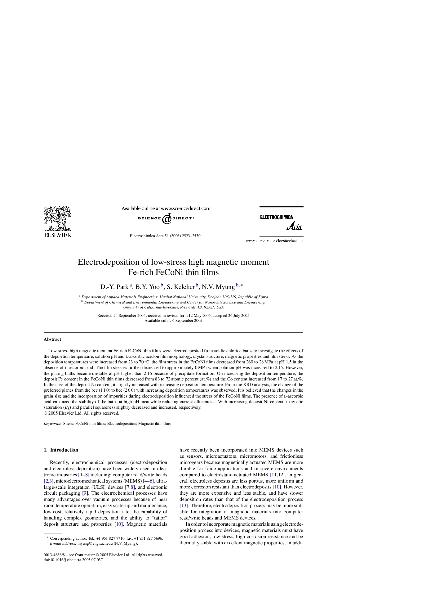 Electrodeposition of low-stress high magnetic moment Fe-rich FeCoNi thin films