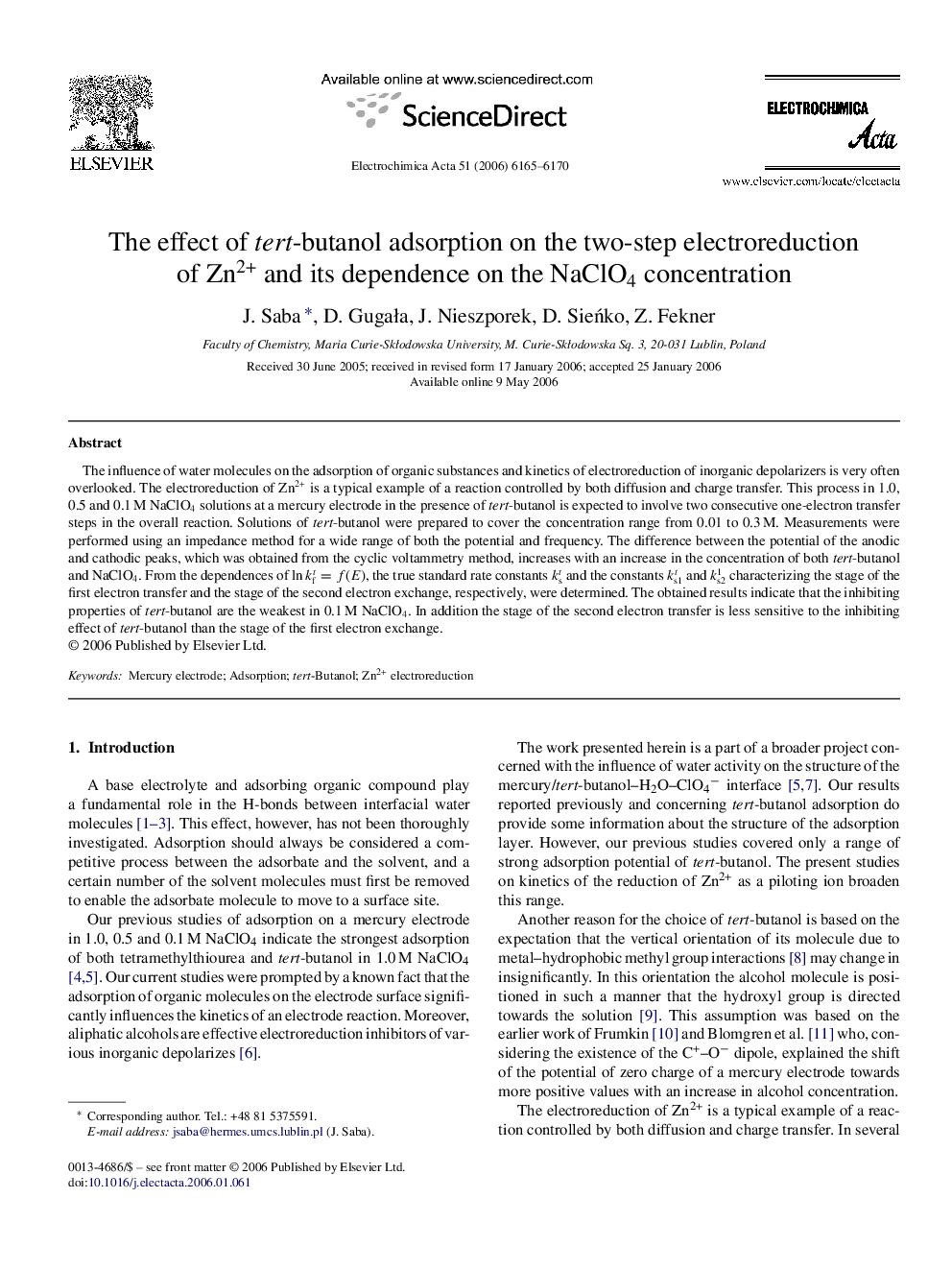 The effect of tert-butanol adsorption on the two-step electroreduction of Zn2+ and its dependence on the NaClO4 concentration